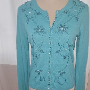 Lucky Brand Blue Cardigan with Floral Embroidery